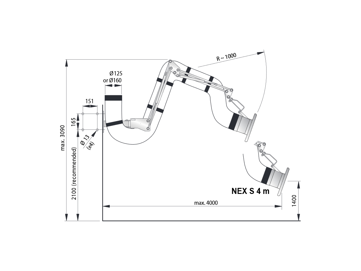 Bras d'aspiration NEX-S Nederman avec clapet d'étranglement Ø 160mm
